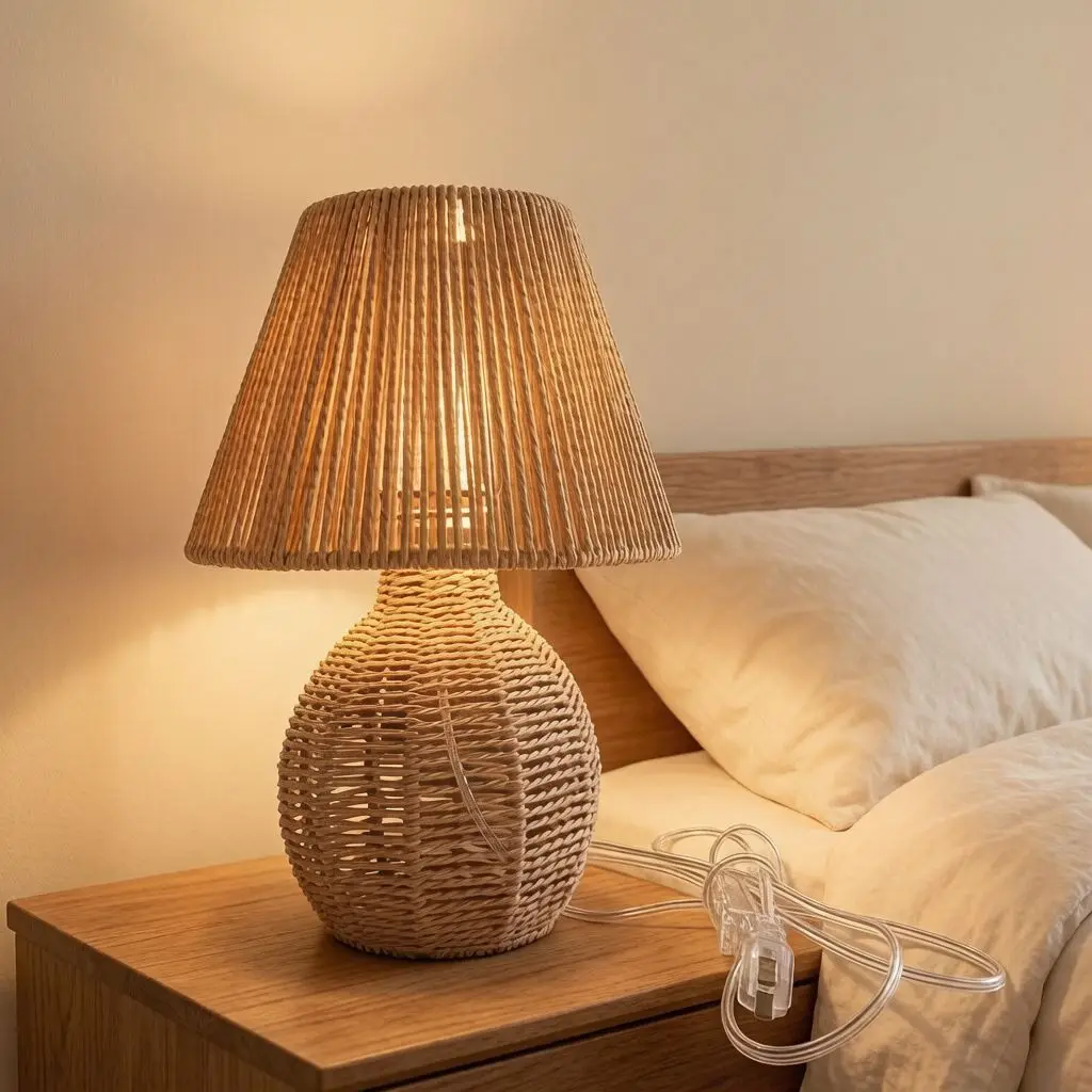 Beaded Shade Folded Wooden Lampshade Bedside Table Lamp Bedroom Creative Atmosphere Lamp Umbrella LED Night Light view 5