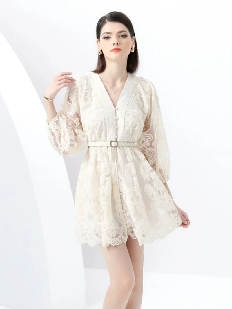 luxury embroidery dress spring White Whimsical Dress White / S