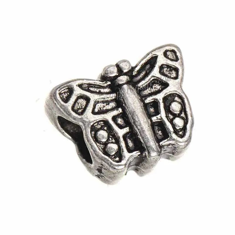 30pcs Beads Parts Jewelry Creation Butterfly Large Hole Silver Plated Metal DIY Accessories Handcraft Supplies To Make Bracelets