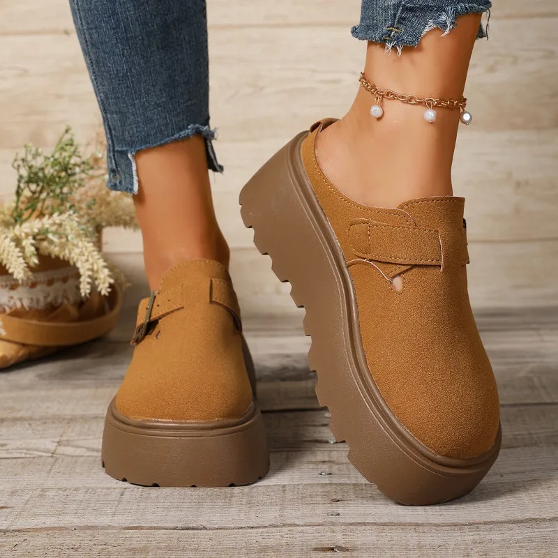 شباشب منزلية نسائية موضة 2025 بمقدمة مستديرة ربيعية سميكة القاع مسطحة فاخرة مريحة لطيفة بكعب عالي فستان أحذية غير رسمية بنمط جديد #2