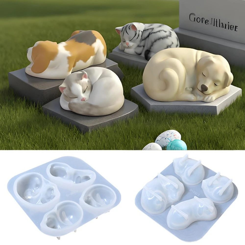 4 Cavities Closed Eye Cat Dog Candle Silicone Mold Sleeping Animal Resin Mould DIY Pet Gypsum Crystal Making Tool Souvenir Gifts