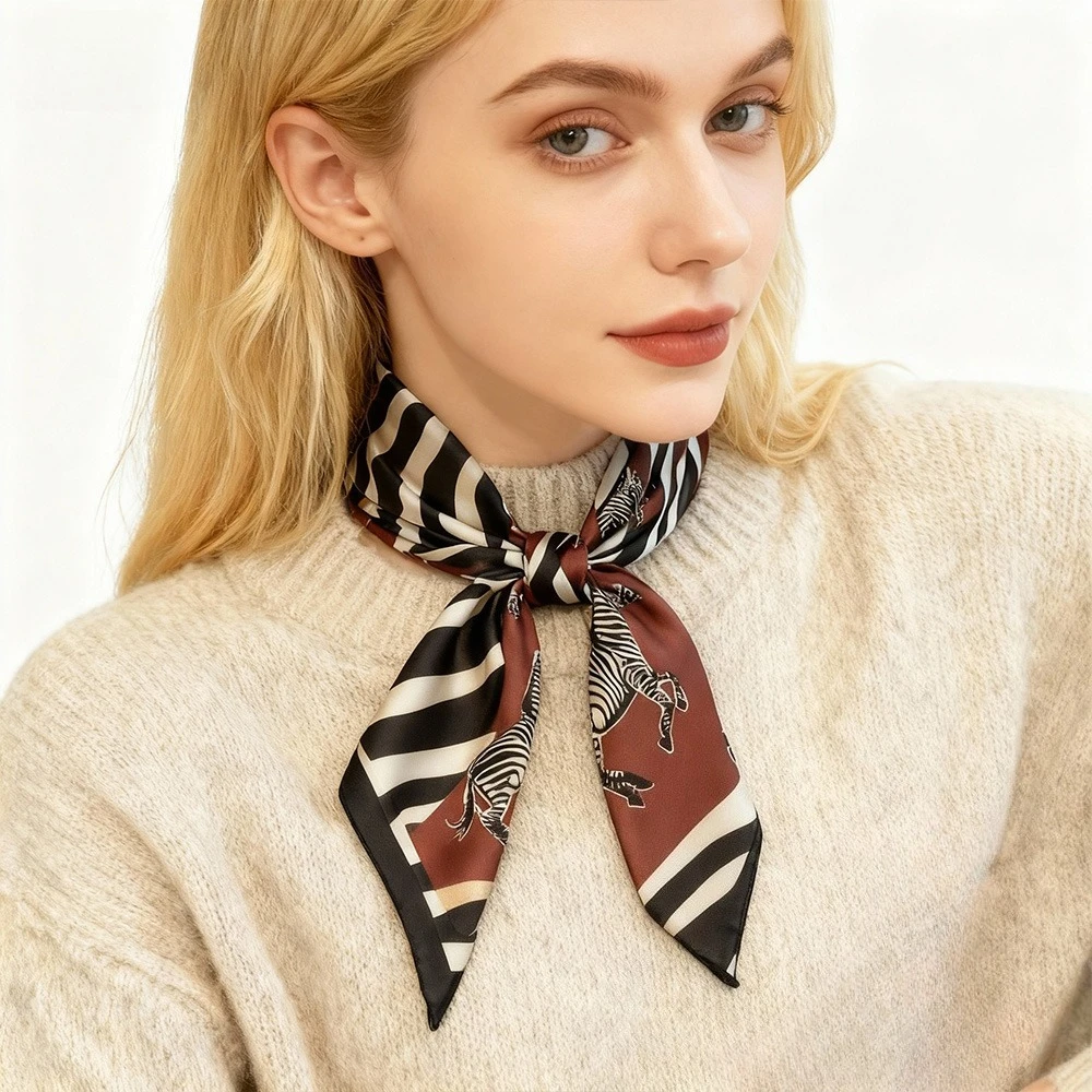 

65 см цветной шарф с принтом зебры, женский осенне-зимний шарф из 100% тутового шелка, теплый солнцезащитный платок, шаль на шею