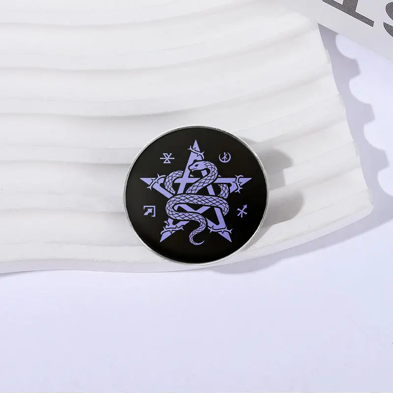 Cartoon Brooches Black Round With Purple Symbol Metal Badges Small Gifts Wholesale Cap Pins for Backpacks Backpack Accessories