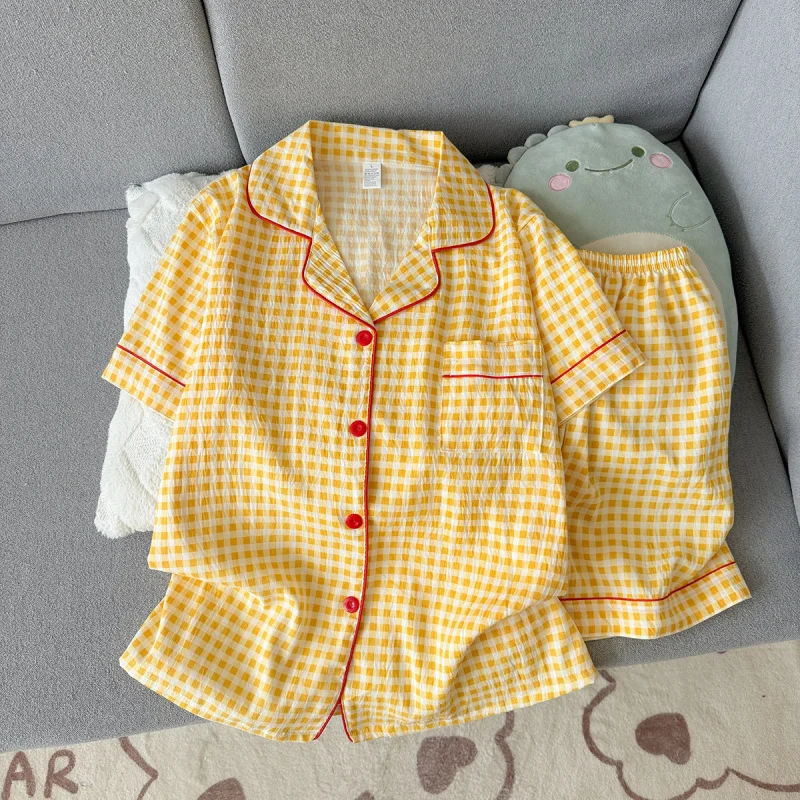

2Summer short-sleeved cloud cotton pajama set for women, comfortable and trendy, shorts that can be worn outside, home wear set