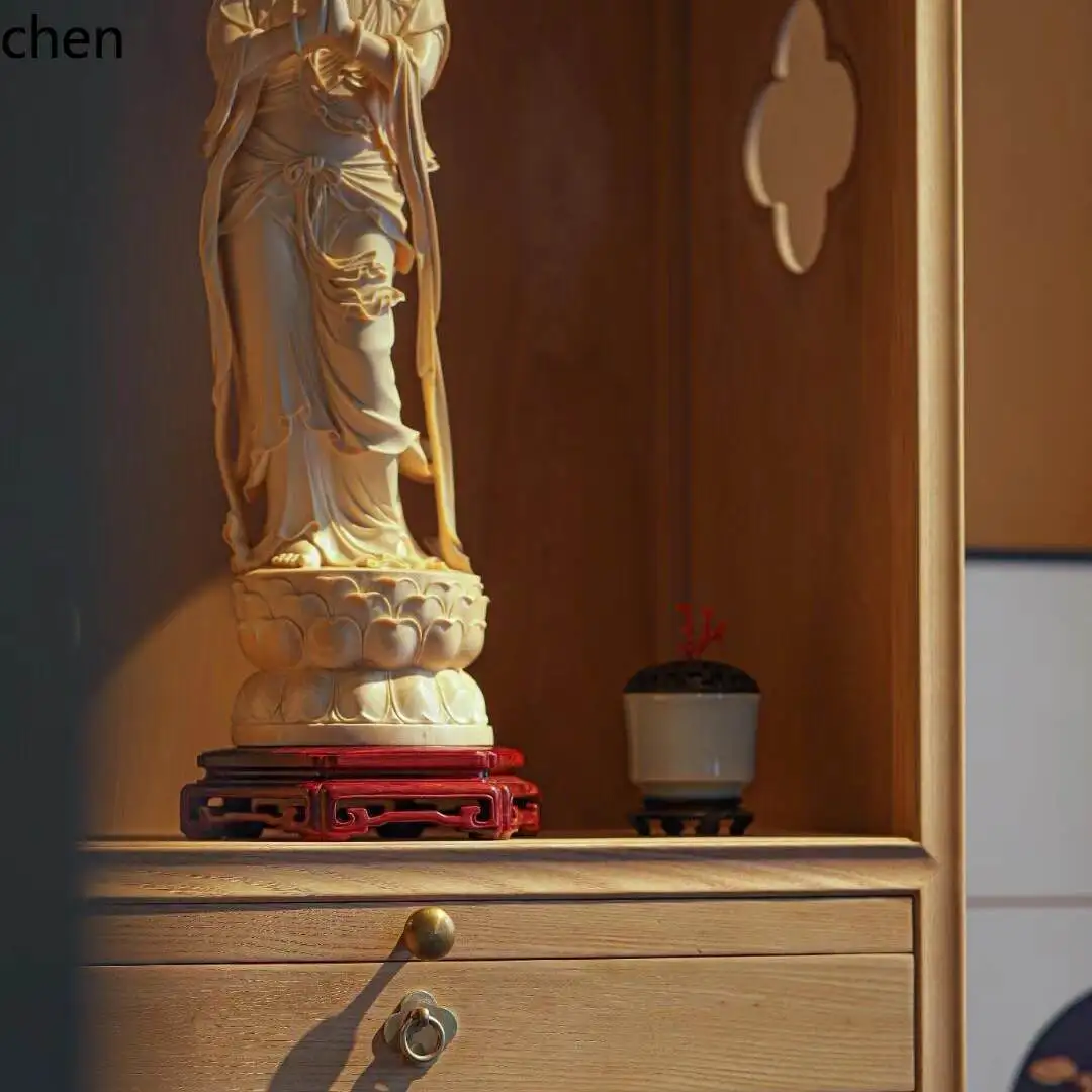 YFY ash wood buddhist niche cabinet with door cabinet living room tea room offering table niche standing cabinet god of wealth