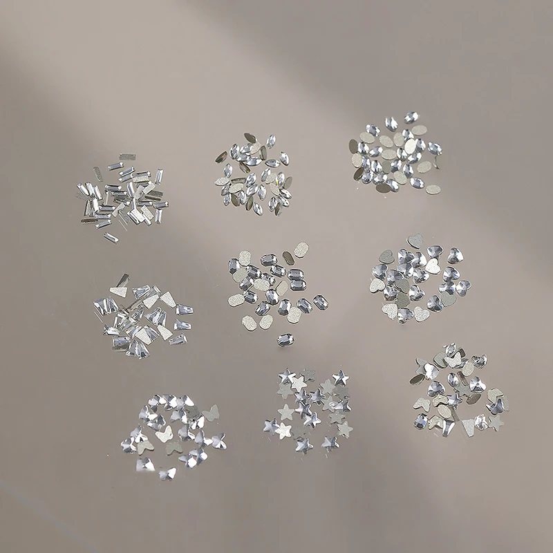 50pcs Mini Shaped Crystal Diamond Nail Decorations Flat Bottomed Rhinestone Mixed Color Glass Gemstone DIY Manicure Accessory