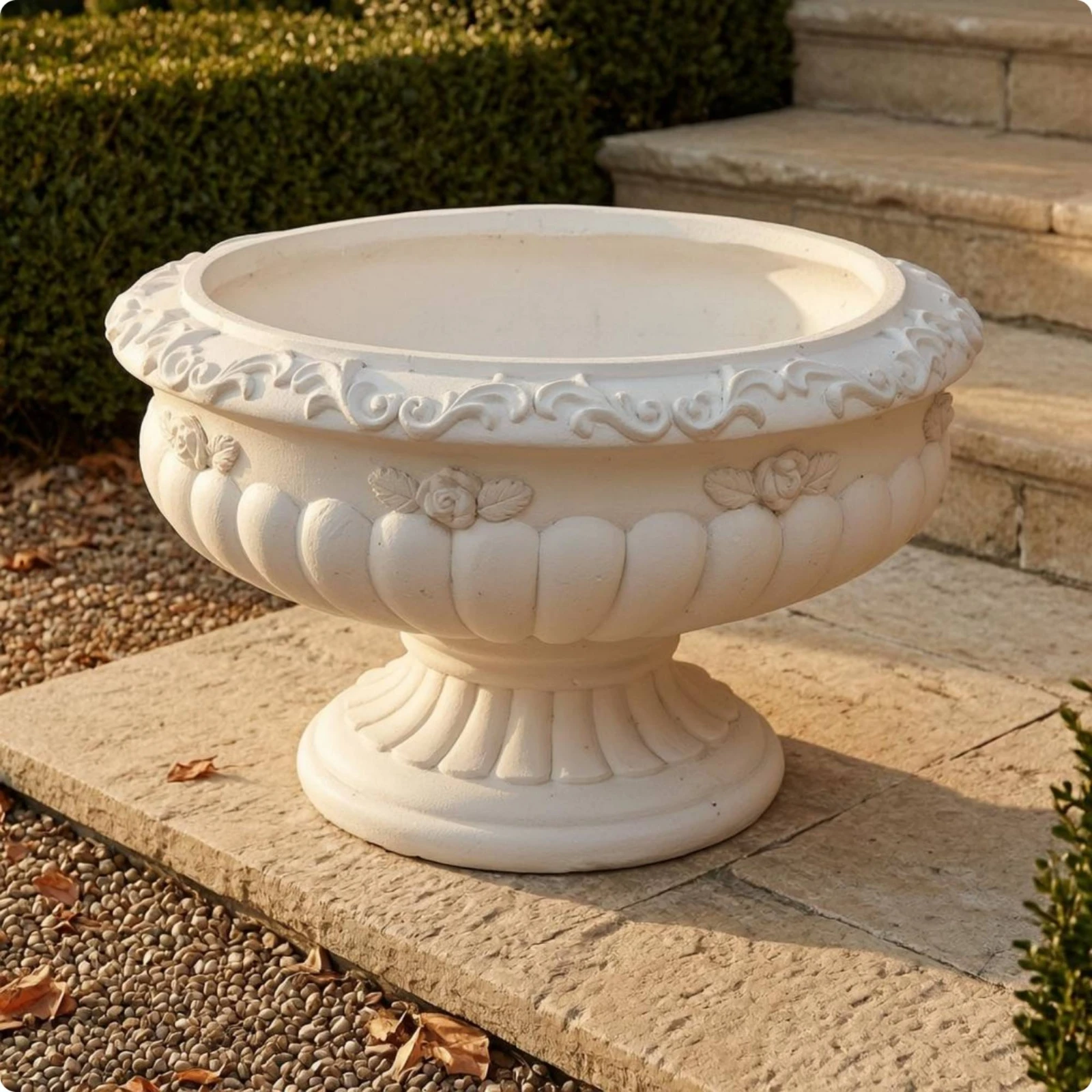 Column Planter Flared Bowl Pedestal Planter Garden Decor Antique-Inspired Floral Relief for Patio