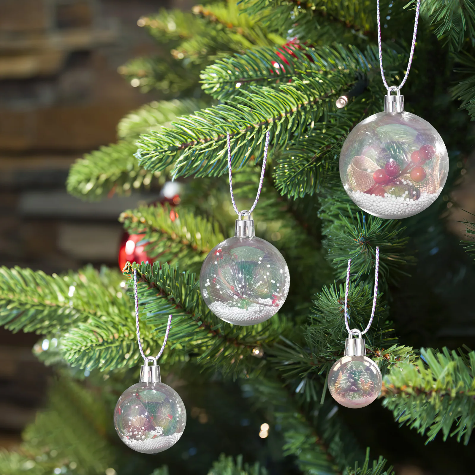 

Colorful Ball Decoration Miniature Iridescent Clear Christmas Ornaments Plastic Balls Tiny