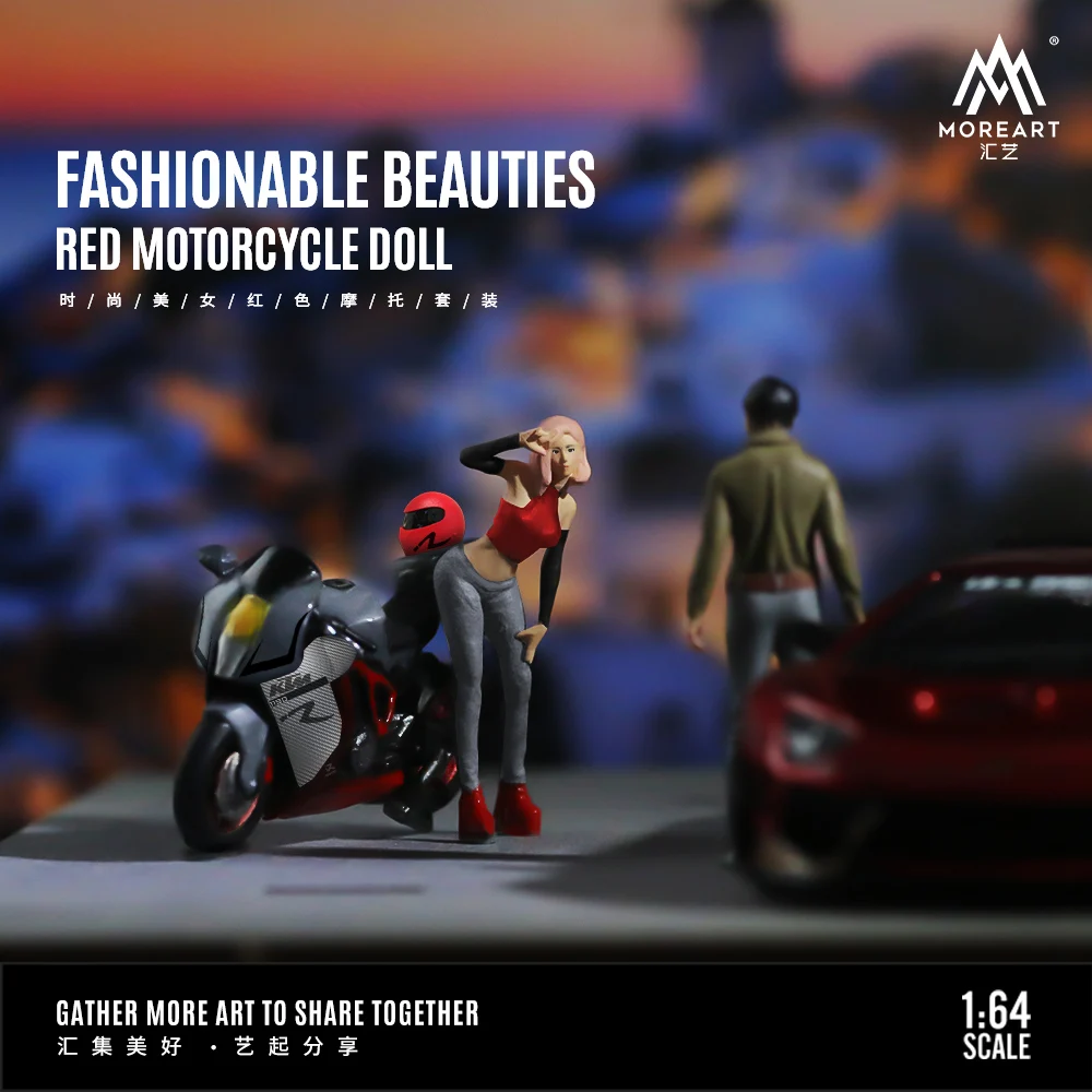 TimeMicro & MoreArt-Ensemble de poupées moto Red Beauty, modèle en résine, mode 1/64