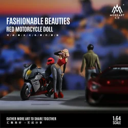 TimeMicro & MoreArt-Conjunto de muñecas de motocicleta, modelo de resina, belleza roja, moda 1/64