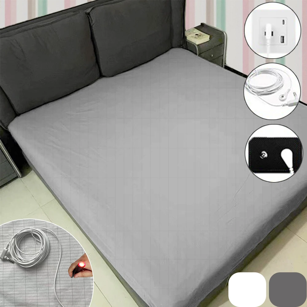 

1PC Conductive Silver Fiber Flat Bedsheet with Earthing Cord Antistatic Health Protection Sheet Grounded Improvement Sleep 시트