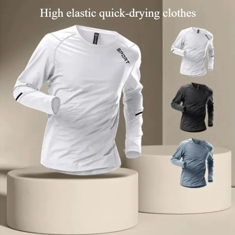 

Men's Quick Dry Sport T-shirt Long Sleeve Running Training Base Layer Set High Elastic Basketball White Fitness Training Clothes