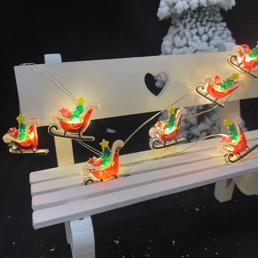 Warm Light Christmas LED String Lights Cartoon Battery Powered Sleigh Airplane Christmas Lights DIY Garland Waterproof