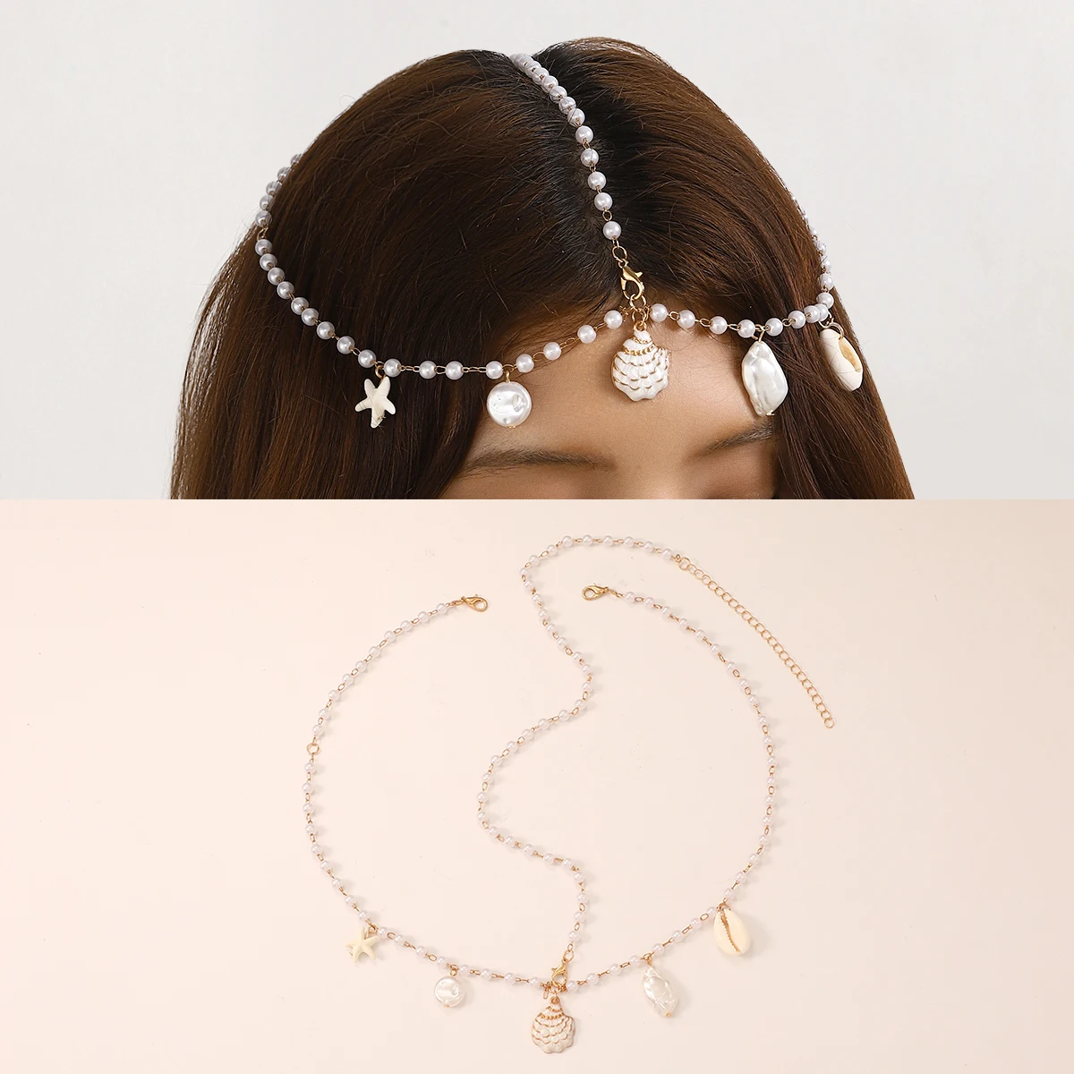1PC Fashion Bohemian Faux Shell Starfish Pendant Headwear Exquisite Chain Headwear Suitable for Women Party Gathering Eid Gift