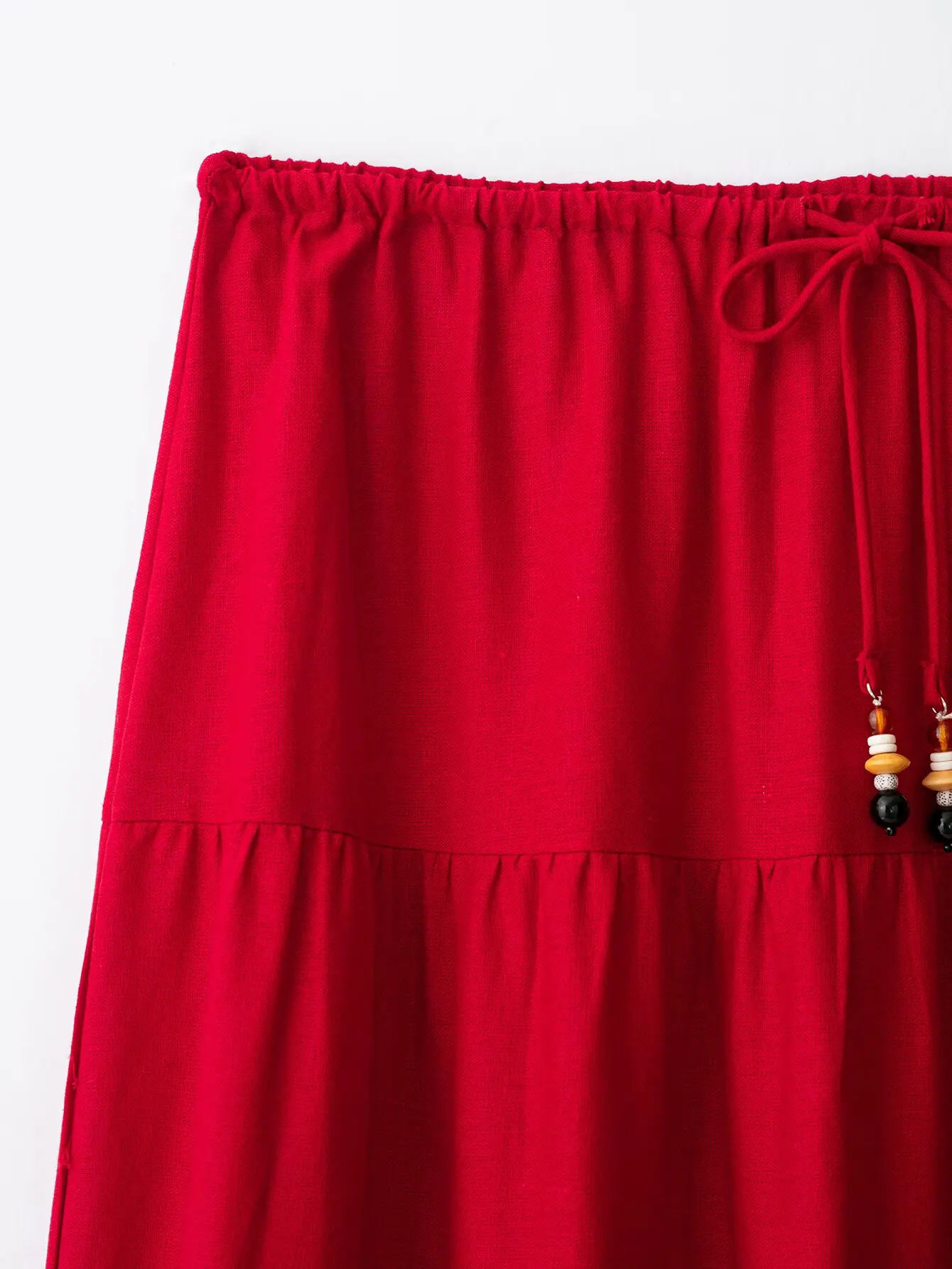 KONDALA Schicke Sommerliche Sexy Rote Damenanzüge mit Neckholder-Plissee-Weste + Langer Midirock mit Kordelzug – Modische Urlaubssets für Damen 2026 – Detail 17
