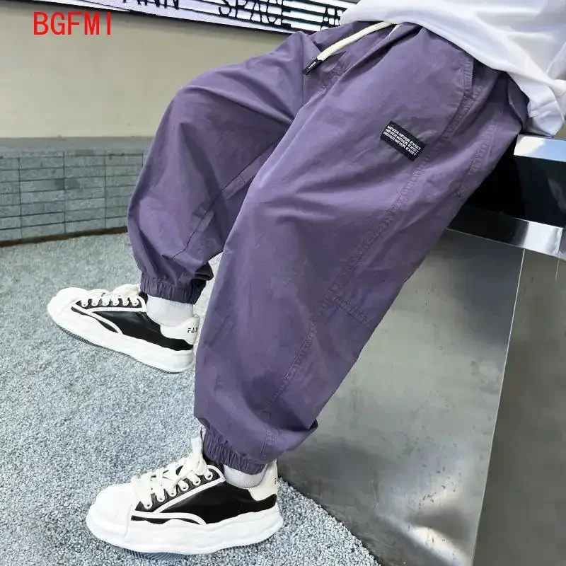 Childrens Purple Casual Trousers Korean Teens Fashion Boys Cargo Pants 2026 Summer New Thin Casual Pants Children Boy Clothes