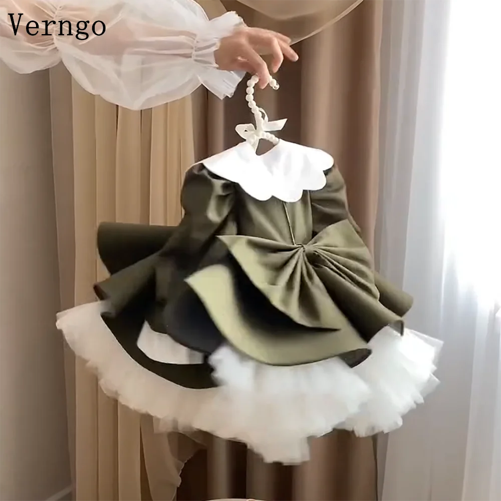 

Verngo Olive Green Flower Princess Girl Flower Dress A Line Bow Birthday Party Dress Celebrity Kid Dress Eid Customized