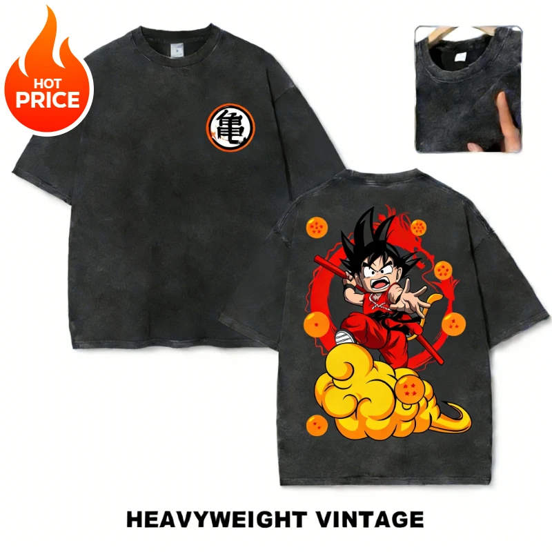 Dragon Ball Son Goku 2026 Summer Washed T-shirt Harajuku Men Vintage Unisex Streetwear Loose Women Casual Sports Short-sleeved