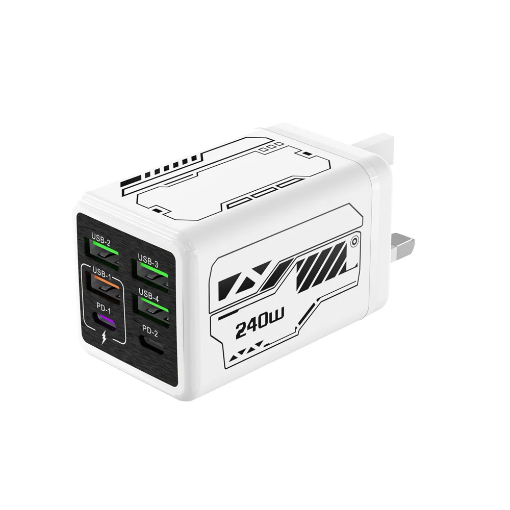 240W 6-Port USB-C Schnellladegerät PD Quick Charge Wandadapter EU US UK Stecker für iPhone Samsung Xiaomi Typ-C Telefon Reiseladegerät