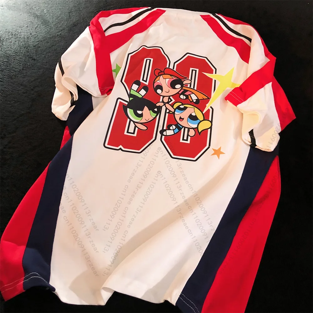 The Powerpuff الفتيات الكتابة على الجدران تي شيرت مطبوع المرأة القوطية Y2K تي شيرت على طراز هاراجوكو الفتيات موضة الشارع لطيف الكرتون زوجين جيرسي #4