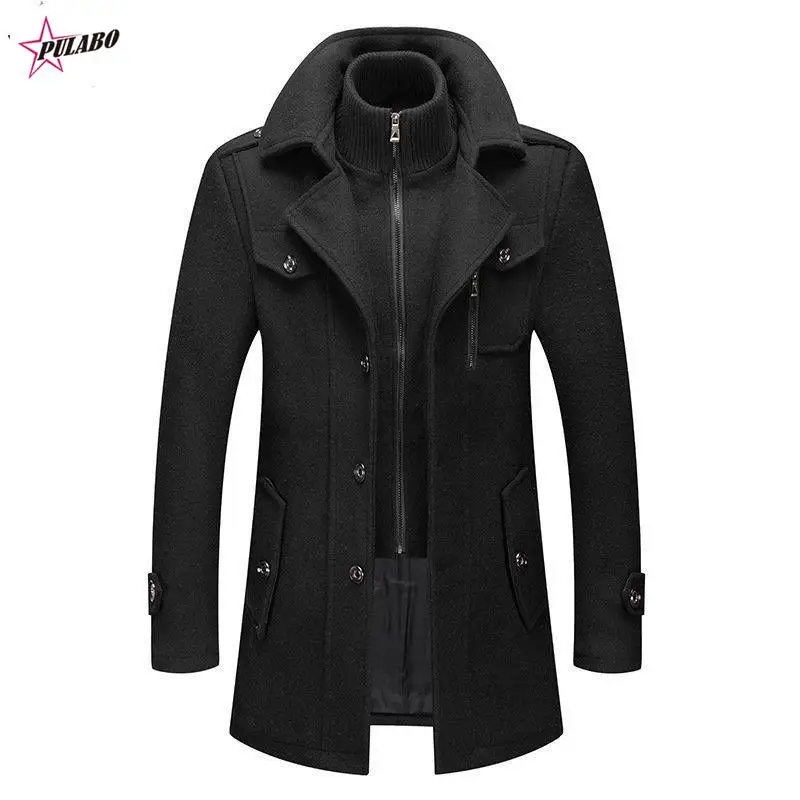 

PULABO Winter Men's Wool Coat y2k Solid Color Cold Resistant Men Woolen Overcoat Double Collar Casual Trench Coat Male Oversized