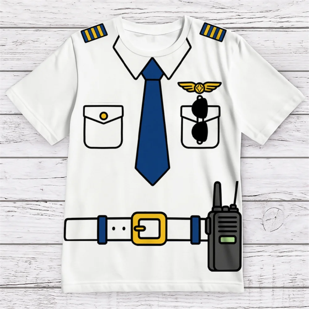 تي شيرت رجالي مثير للاهتمام برسومات زي طيار، تي شيرت صيفي أنيق مطبوع ثلاثي الأبعاد بأكمام قصيرة #5