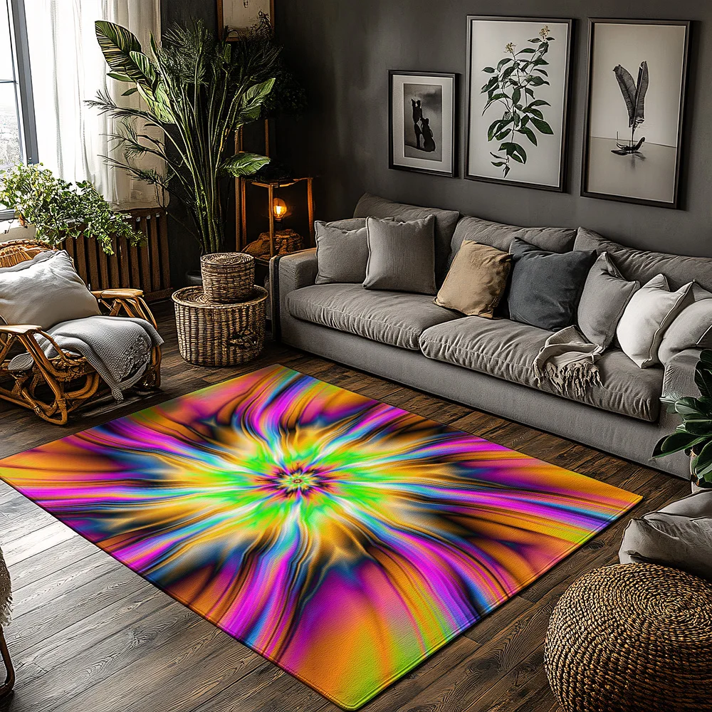 

Tuniu Vibrant Psychedelic Swirl Rug, Abstract Colorful Floor Mat, Home Decor, Living Room Carpet, Eye-Catching Design