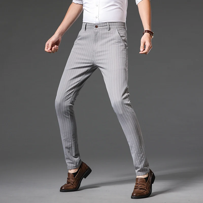 

2024 New Business Striped Long Pants Men's Slim Fit Versatile High-End Quality Fashionable Stretch Casual Suit Pants