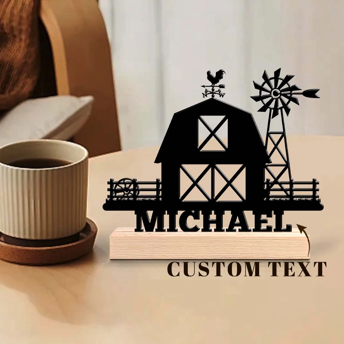 1pc Desktop Metal Ornaments Custom Name With Wooden Base Suitable for Fireplaces,Study Rooms,and Offices