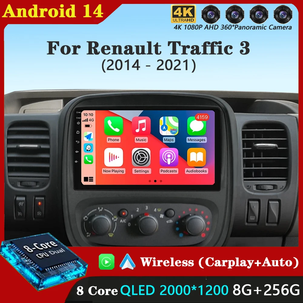 

Android 14 Carplay Car Radio For Renault Traffic 3 2014 - 2021 Opel Vivaro B 2014 -2018 Navigation GPS Multimedia Player WiFi+4G