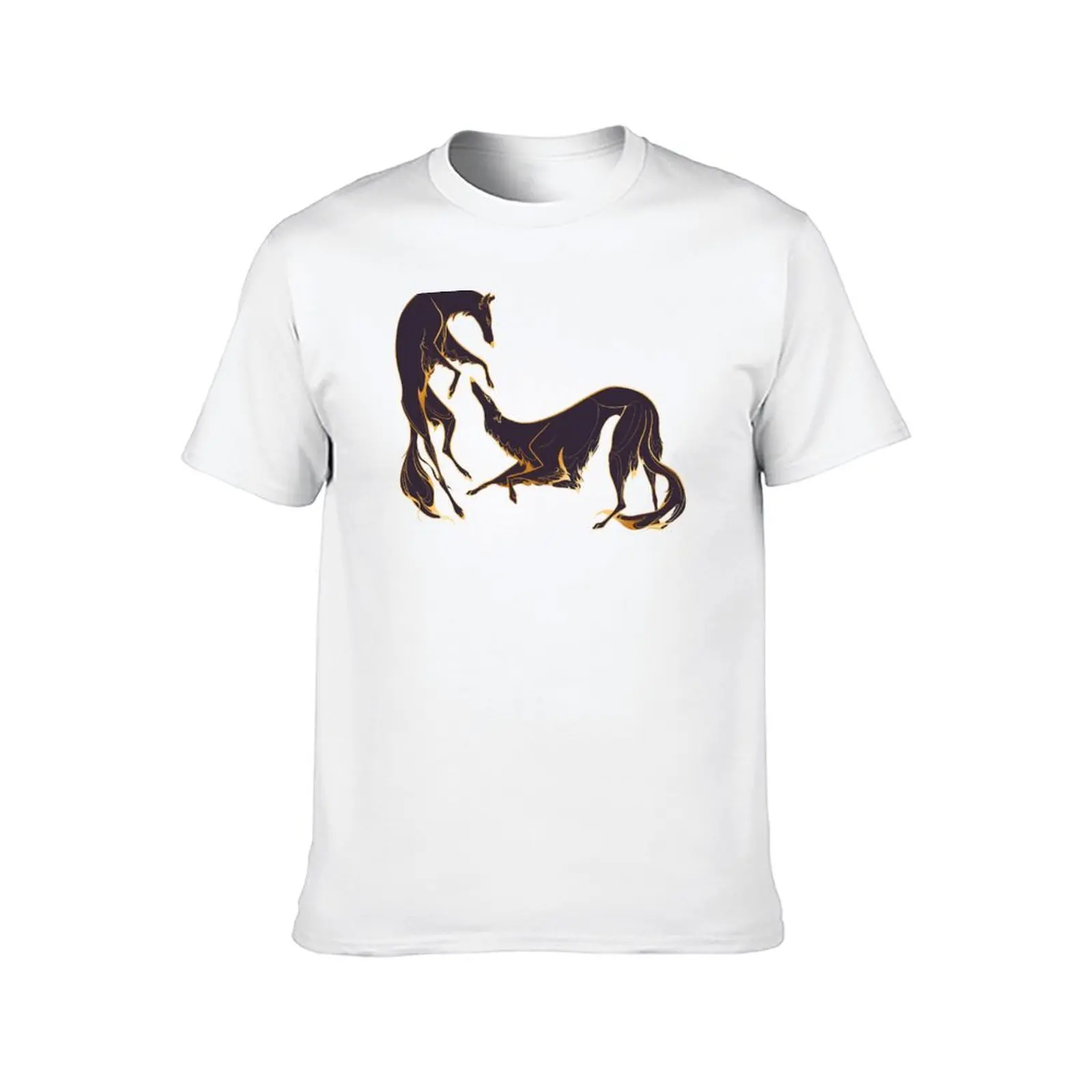 Dancing gold and purple borzoi T-Shirt man t shirt cotton high quality man t shirt summer T-Shirt
