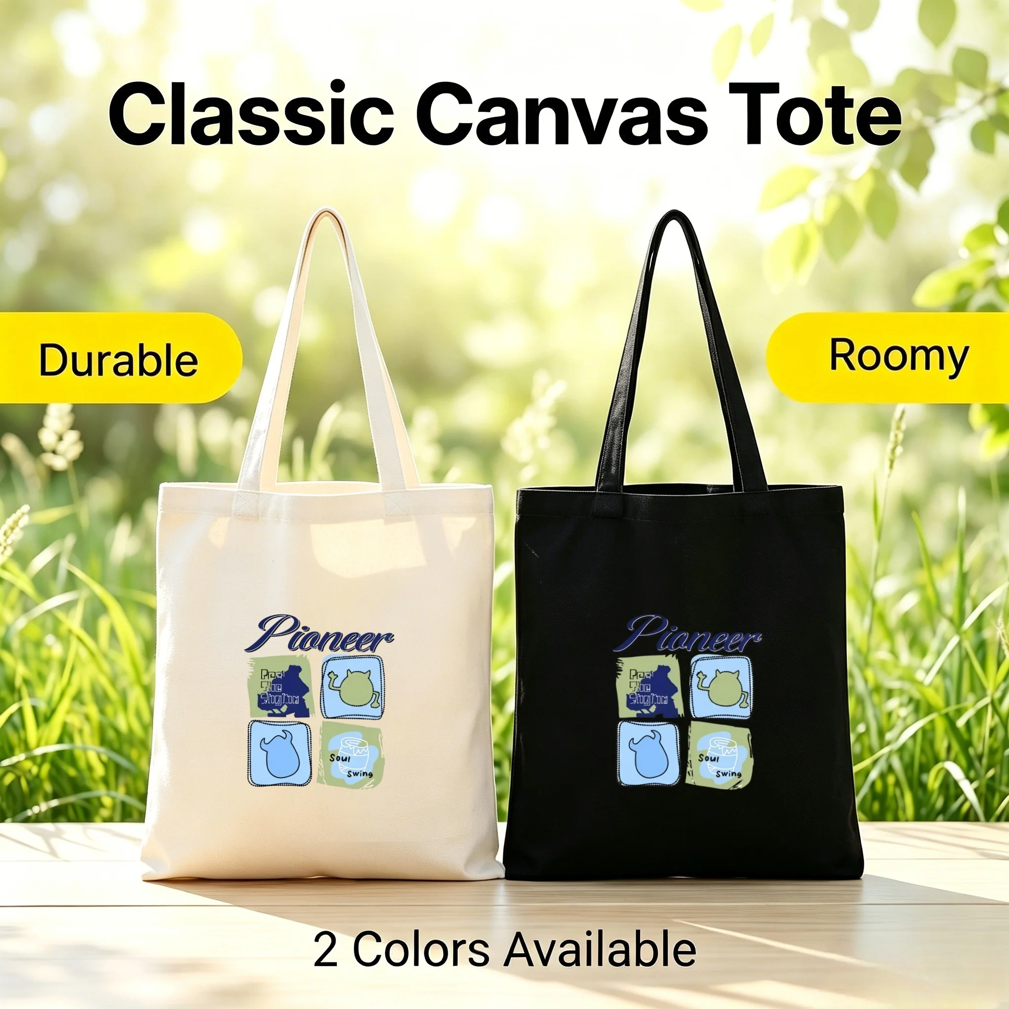 1PC Minimal Square Block Monster Graphic Canvas Tote Bag Pioneer Cursive Letter Reusable Large Capacity Shoulder Bag