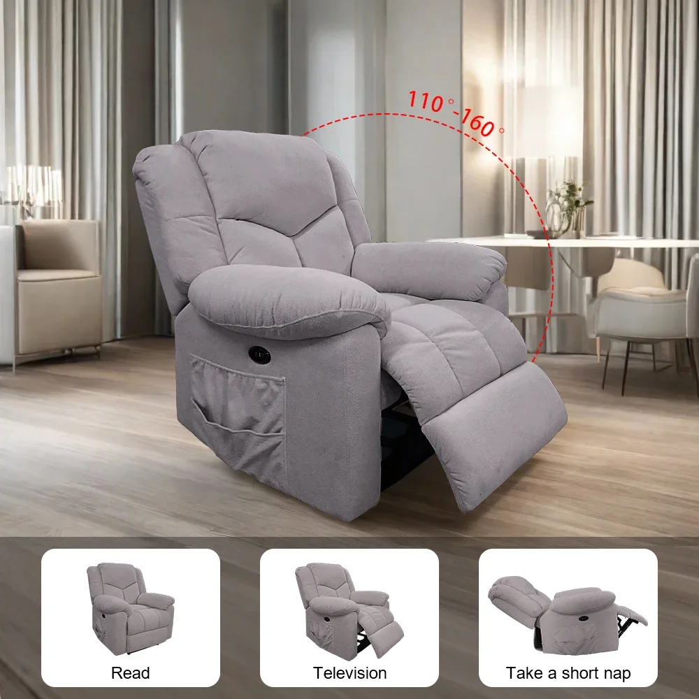 Hot Selling Modern Living Room Recliner Sofa Chair Grey Fabric Electric Single Seater Chair Extendable Online Exclusive