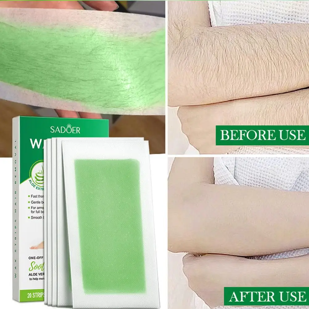 20PCS Aloe Vera Gentle Soothing Double Sided Hair Removal Wax Paper Painless Fast Hair Removal Wax Strips Waxing Wipe Sticker