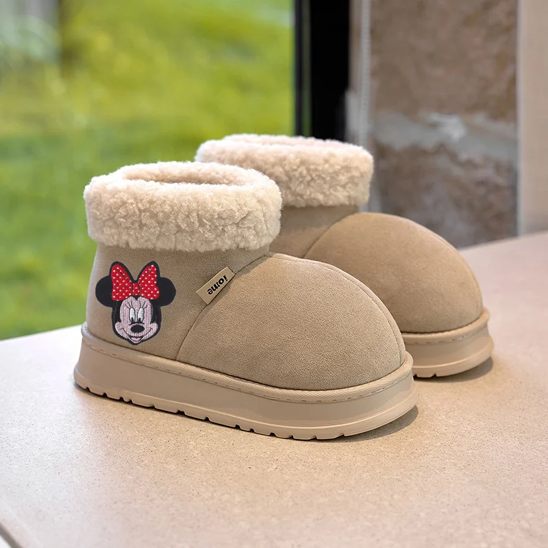 

Disney Mickey Mouse Fashion Cotton Boots Winter Non-slip Plus Fleece Cotton Slippers girl Wear Warm Plush Cotton Casual Shoes