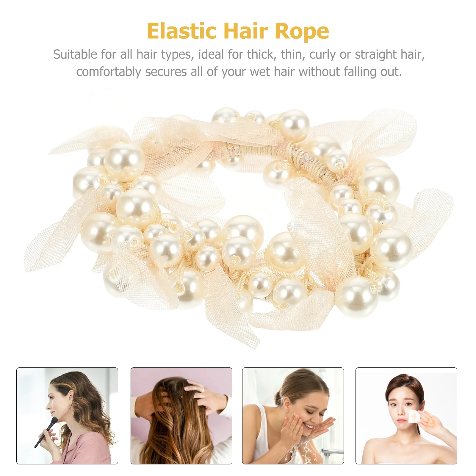 Vintage Hair Rope Miss Ribbons Bracelets Beads Man-made Pearl Elastics Ties Loop