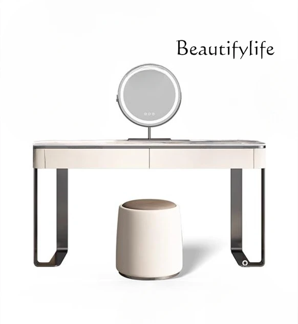 

Italian modern simple bedroom dresser stainless steel solid wood rock slab makeup table