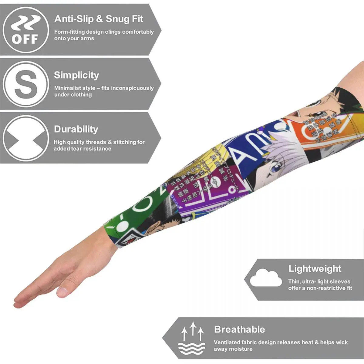 Anime HXH Hunter X Hunter mangas de brazo hombres mujeres sol protección UV tatuaje cubrir deportes refrigeración ciclismo