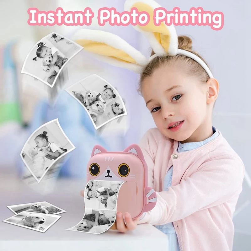 Instant Print Camera For Kids,Zero Ink Kids Camera With Print Paper,Selfie Video Digital Camera With HD 1080P