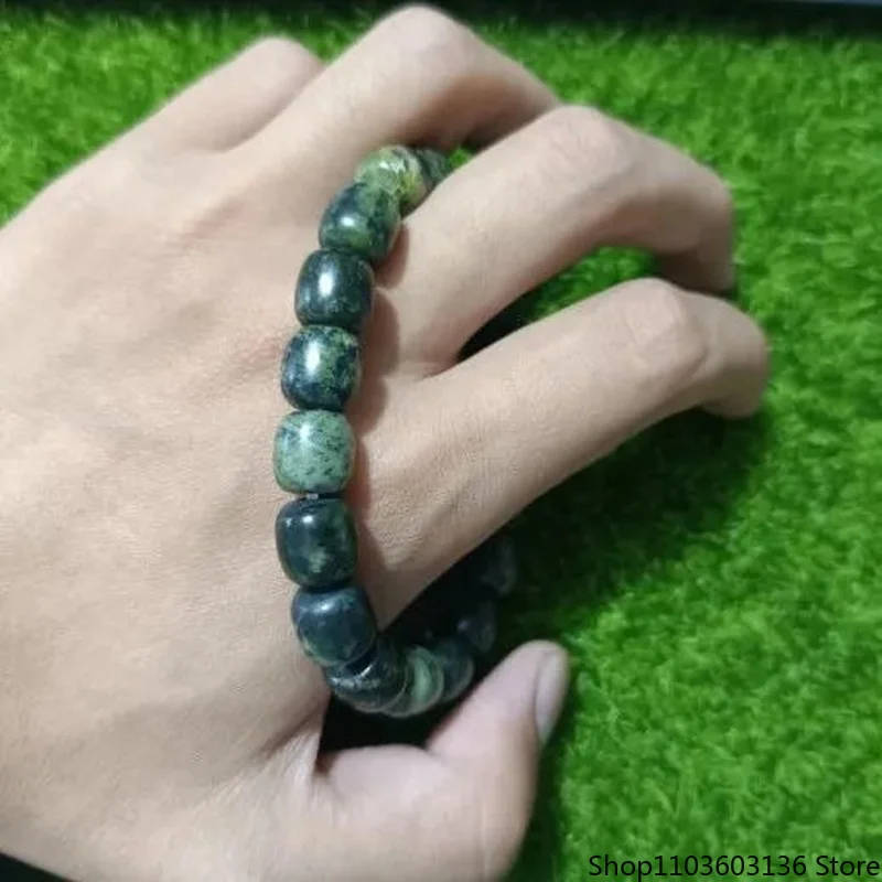 Natural Jade Tibetan Jade Medicine King Stone Old Bead Bracelet Men and Women Health Care Ethnic Style Bracelet Jewelry