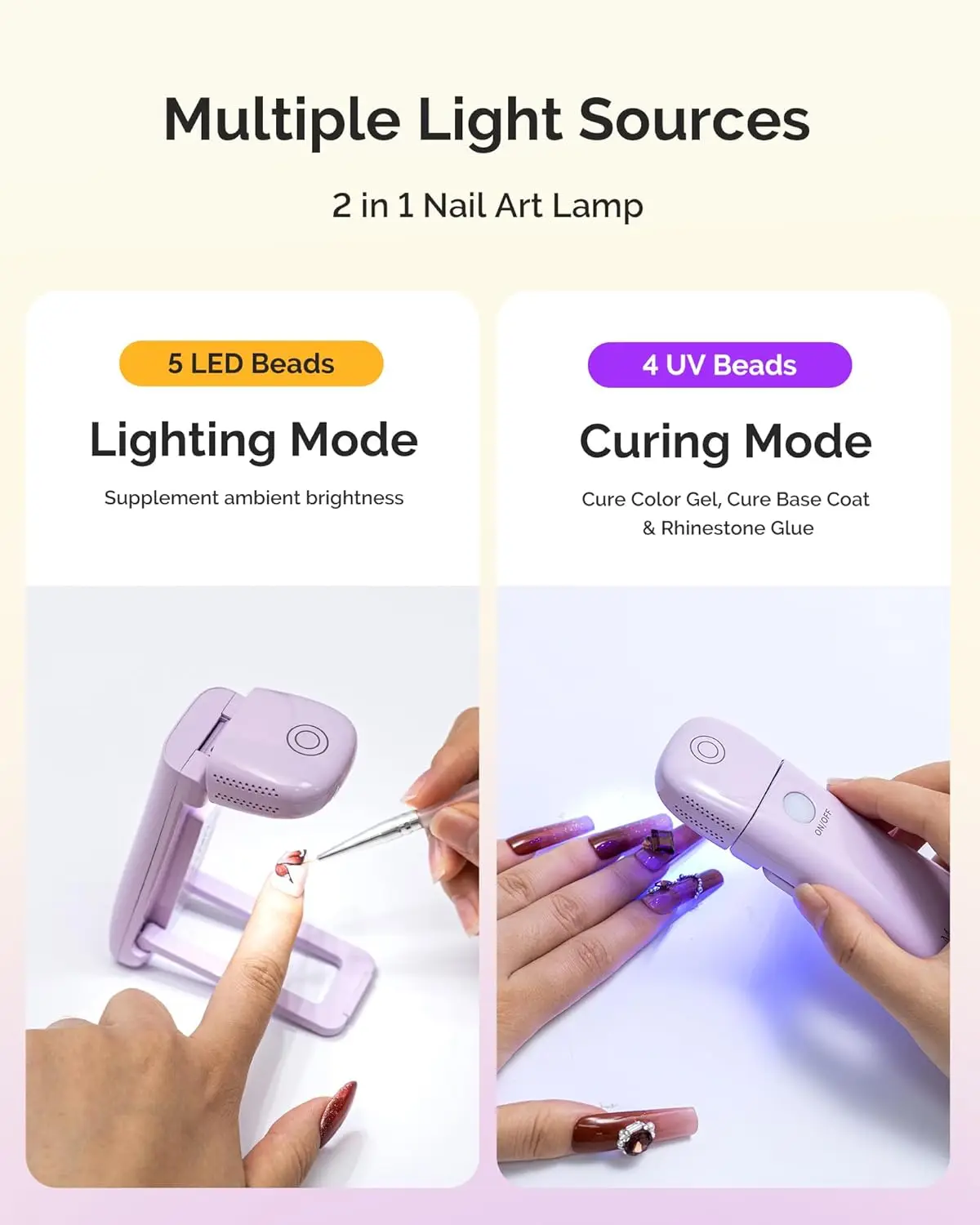 折りたたみ式コードレスUVネイルランプP-Art09F、スタンド付き、充電式LEDライト、タッチパネル、2-in-1ジェル硬化対応