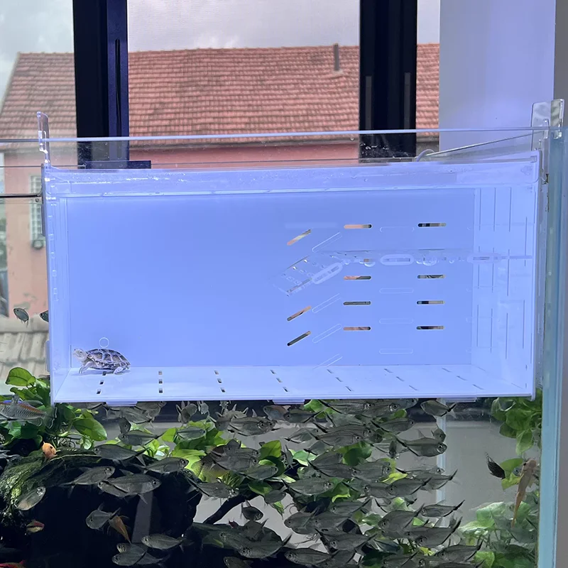 Turtle Terrarium Hanging Acrylic Turtle Breeding Cage with Sunbathing Platform Anti-escape Ventilate Terrarium Turtles Habitat
