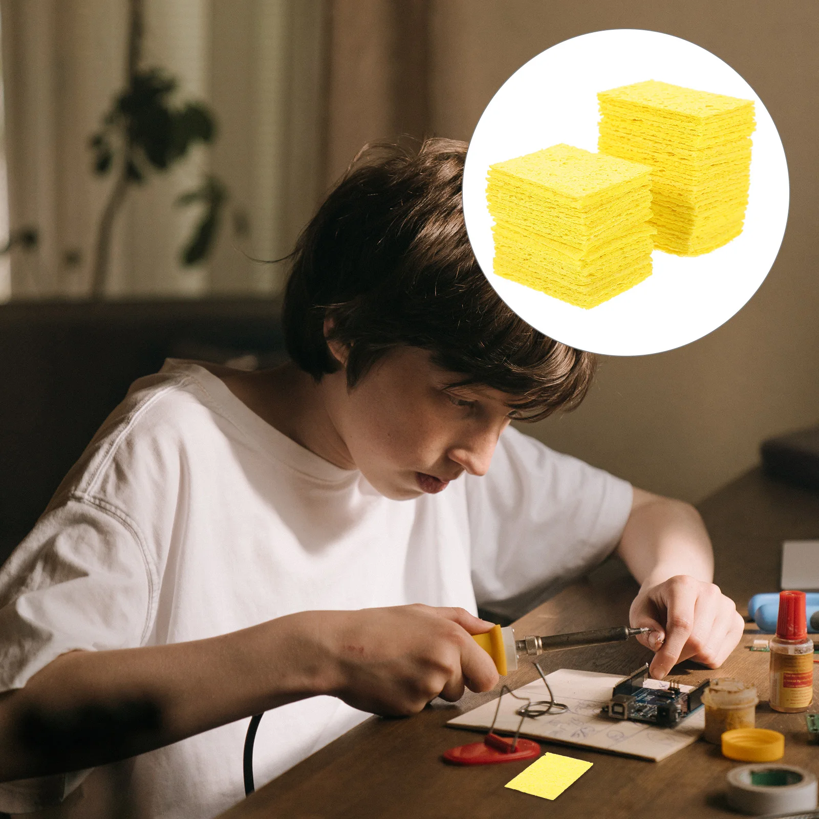 

50 Pcs Soldering Iron Sponge Cleaner Cleaning Yellow Replacement Scrubber Wipe Baby