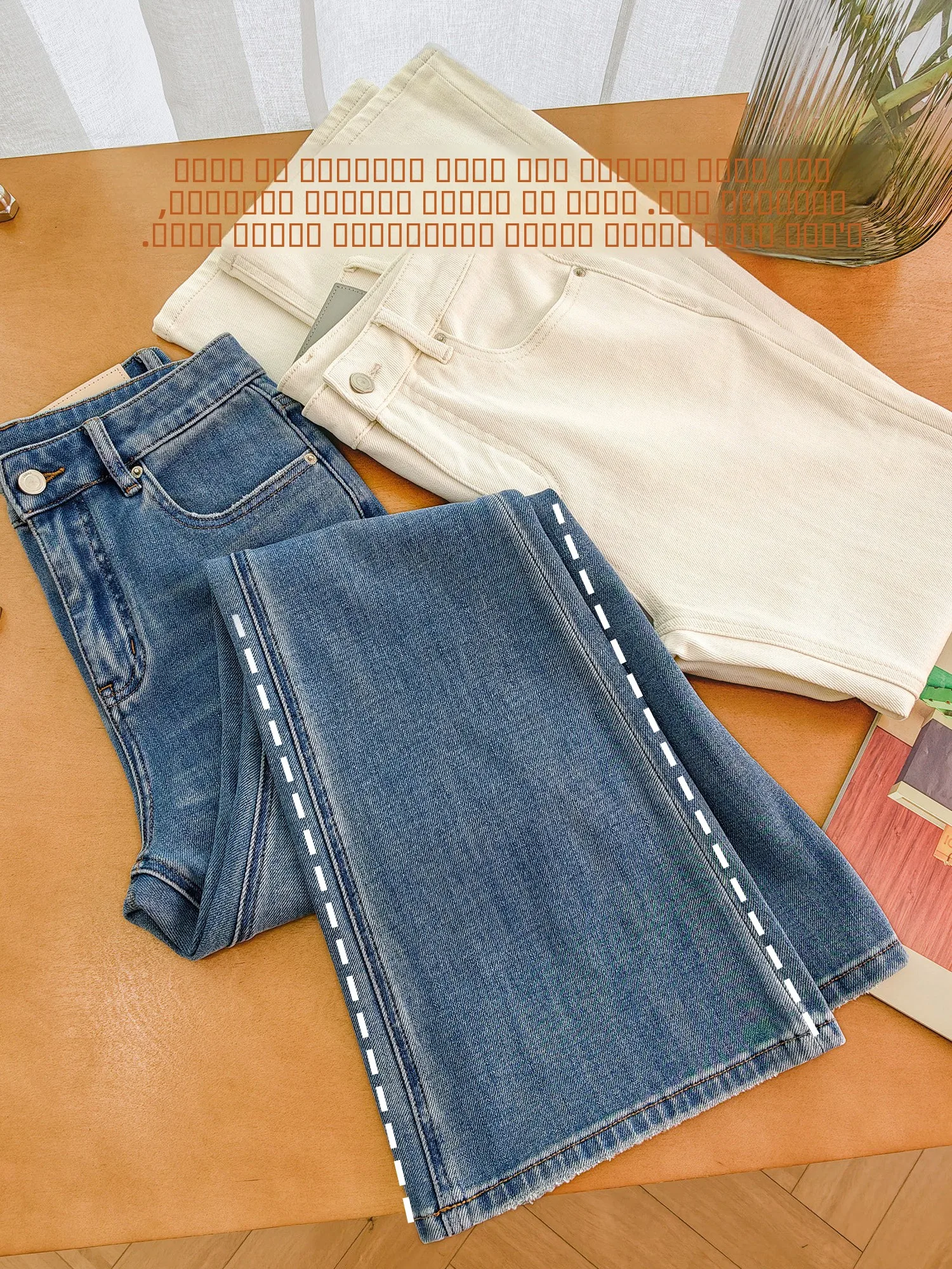 

Fitted Cotton Denim Pants Four-Way Stretch Diagonal Stripe Soft Comfortable Ladies Jeans l Waist Button Closure All Sea...