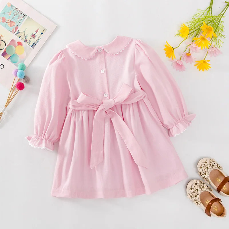 girls dresses for party and wedding 2024 kids girls long sleeve smocked dress autumn children handmade vintage smock dresses