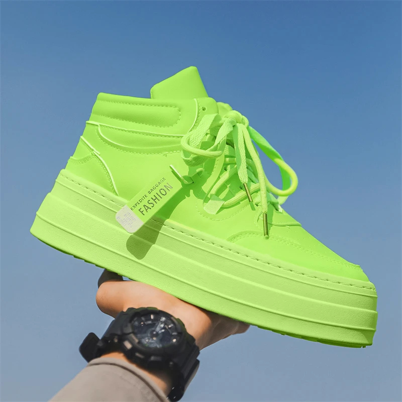 

Кроссовки мужские на платформе, Повседневные высокие, на шнуровке, плоская подошва, Модные Зеленые, Осень-зима