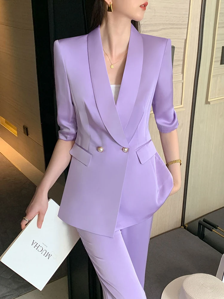 

Solid Suit Women 2025 New Spring Summer Flares Pants High-Grade Slimming Business Clothing Sets Formal Suits Overalls