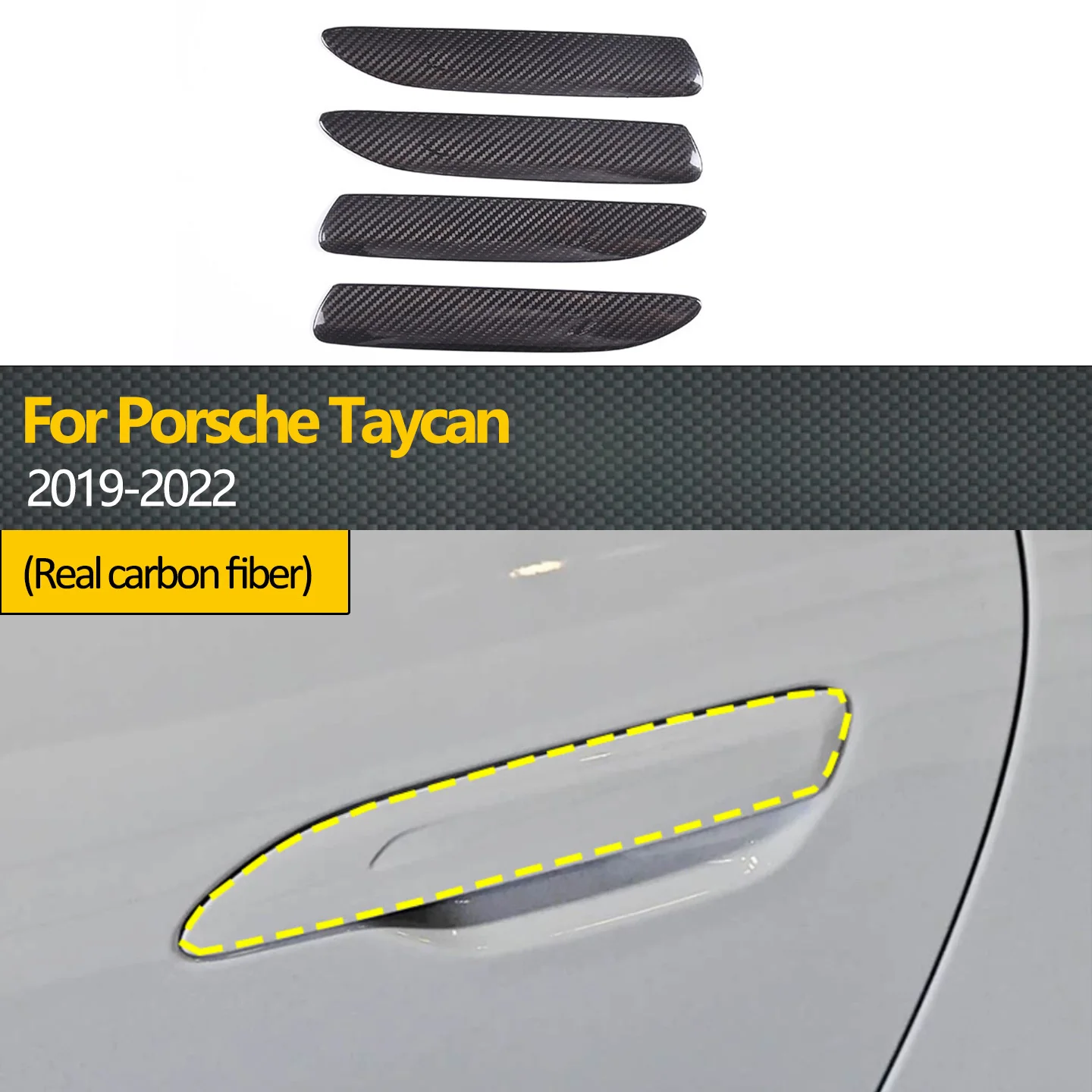 

4-piece genuine carbon fiber door handle trim set for Porsche Taycan 2019-2022 models, protective accessories
