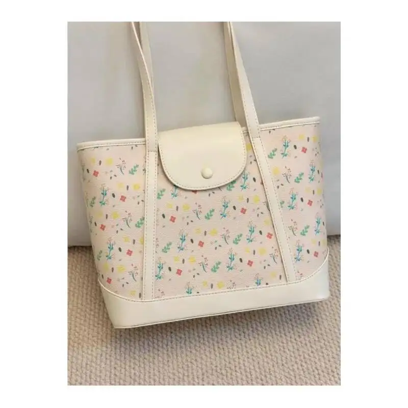 Bloom Fashionable Floral White Tota Handbag Women Korean Style Casual Shoulder Bags Ladies Sweet Cute Underarm Bag Y2k