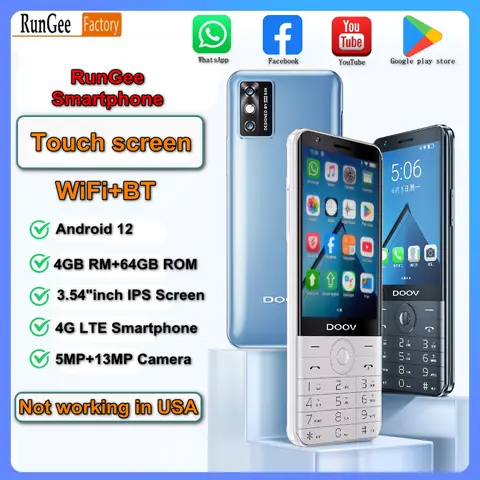 Rungee zello R17 프로 스마트 터치 스크린 휴대폰, 와이파이 3.54 인치, 4GB, 64GB, 블루투스 5.0, 640*960, 구글 플레이 스토어 휴대폰, PK Qin F22